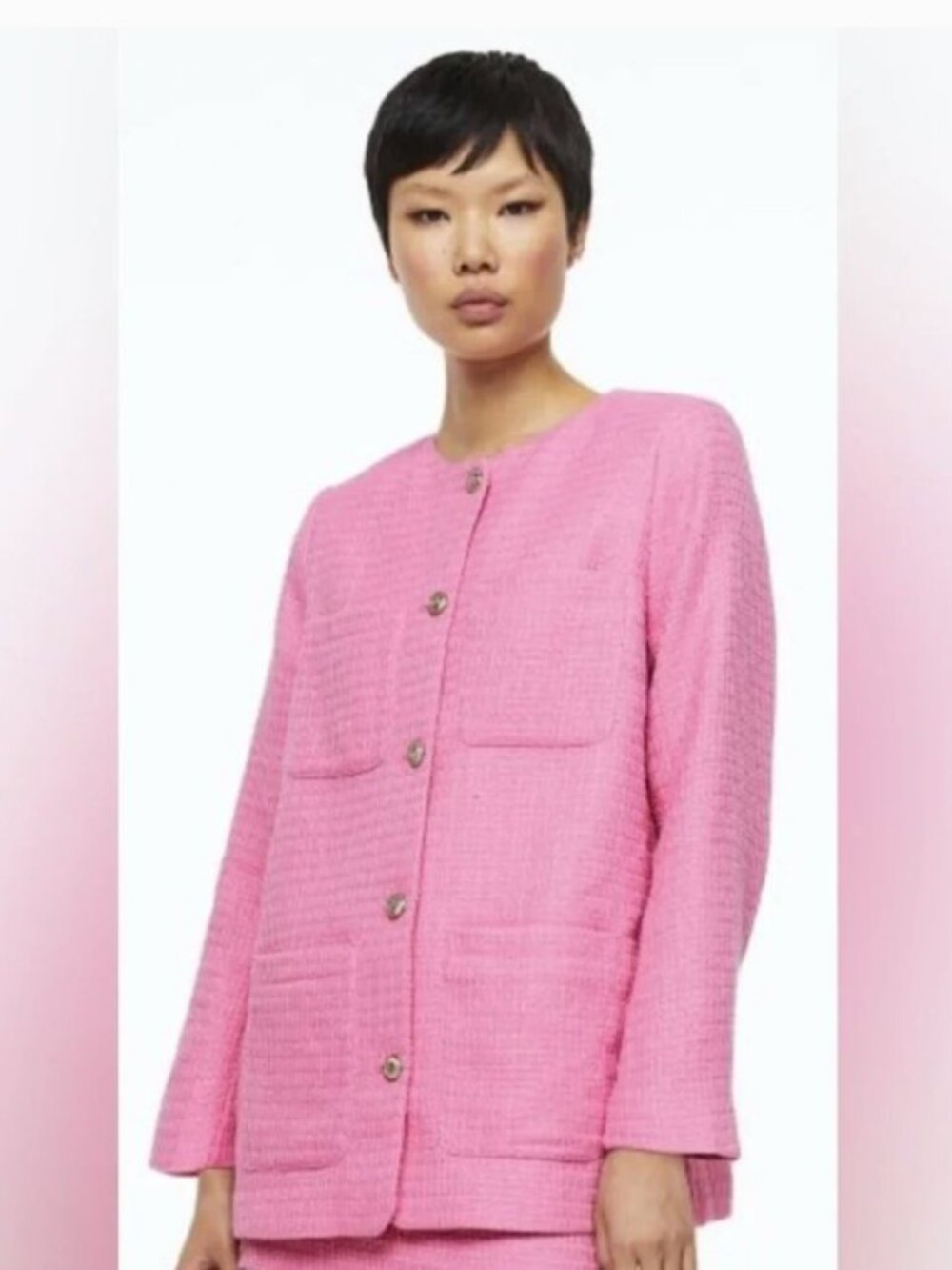 H&M NWT Women's Pink Tweed Button-Front Jacket - Size XS
